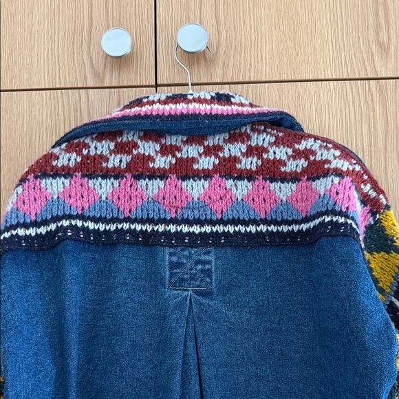Anthropologie Pilcro Crochet Denim sweater Jacket with Patterned Sleeves XS - Picture 8 of 12